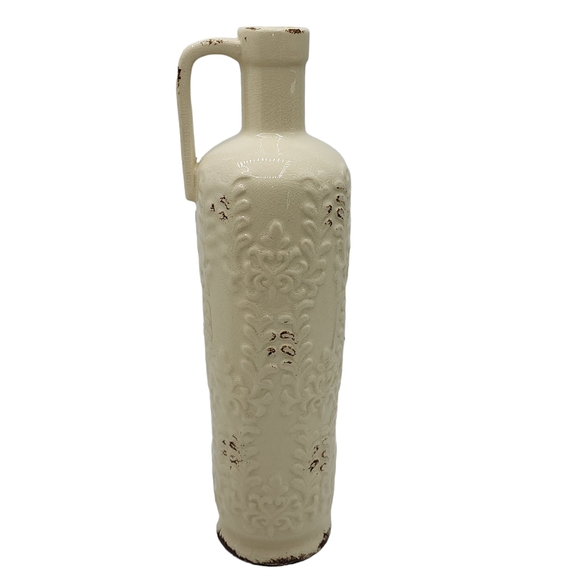 Decorative Set of 2 Stoneware Beige Handled Vase Vessels Home Decor - Picture 4 of 14